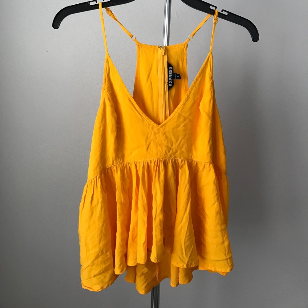 Express Yellow Spaghetti Strap Peplum Tank Top